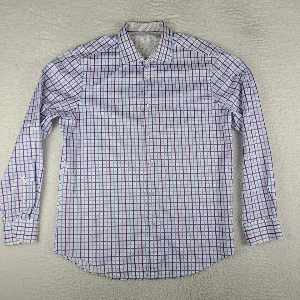Camisa de vestir Bugatchi Uomo para hombre 17,5 36/37 azul púrpura a cuadros algodón abotonada Foto 1 de 4