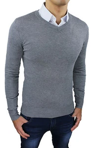 HERREN PULLOVER PULLOVER GRAU MOD. SLIM FIT ENG ANLIEGEND NEU MIT V-AUSSCHNITT - Bild 1 von 3
