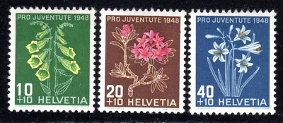1948 Switzerland SC# B180-B182 - Flowers - 3 Different Stamps - M-H - Image 1 of 2