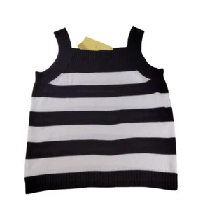 Denim & Co Women's Striped Black & White Tank Top Square Neck Large Cottagecore - Picture 1 of 11