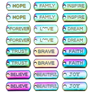 20 piezas Dijes de Palabra Grabados Inspiradores Colgantes de Aleación 21x8 mm Color Arco Iris - Imagen 1 de 23