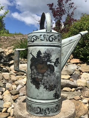 Antique Victorian Decor Original Paint Floral Fruit Garden Plant Watering Can - Image 1 of 4