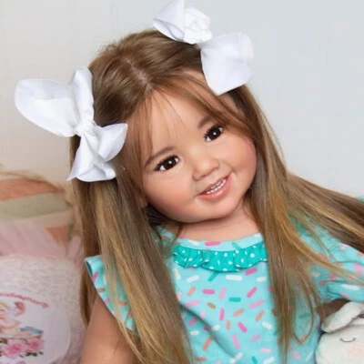 Lifelike 28" Reborn Baby Doll Toddler Lovely Girl Rooted Hair Cloth Body Gift