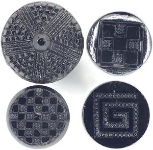 C1860s Antique Victorian Black Glass Layered Pyramid Geometric Square Button LOT - Picture 1 of 4