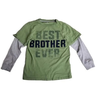Camiseta Carters Best Brother Ever en Capas Talla 6 Verde Gris Niños Gráfico Hermano Foto 1 de 4