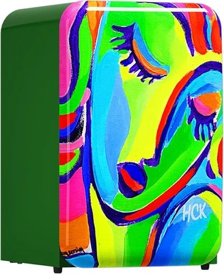 HCK Mini Kühlschrank mit Gefrierfach 107 L Kühlfach Designer Retro Kunst NEU! - Bild 1 von 4