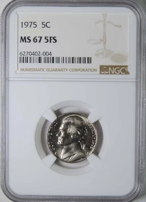 1975 P Jefferson Nickel NGC Graded MS67 5FS Rare in Full Steps GEM BU TOP POP - Image 1 of 4