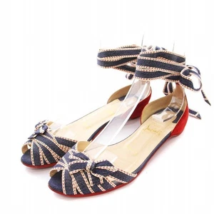CHRISTIAN LOUBOUTIN Christervia Ankle Wrap Flats Denim Red Suede Sandal 36 - Picture 1 of 24