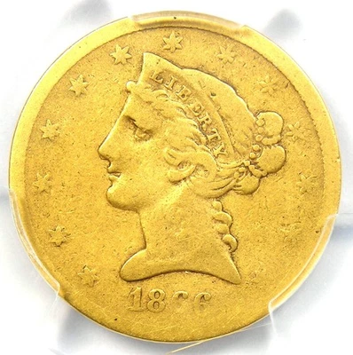 1866-S Liberty Gold Half Eagle $5 Motto - Certified PCGS Fine Details - Rare! - Image 1 of 4