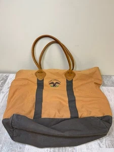 Vintage LL bean Yellow Boat And Tote Canvas Bag Leather Handles Large 70s-90s - Picture 1 of 7