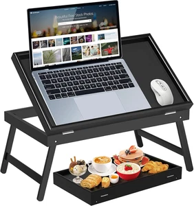 Bandeja de desayuno ajustable de bambú mesa escritorio para cama, sofá y viaje - Imagen 1 de 10