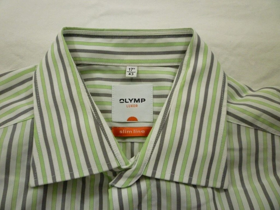 Olymp Luxor Linea Slim Camicia Polsino Doppio Bottone 43 Grigio Chiaro Bianco # - Immagine 1 di 1