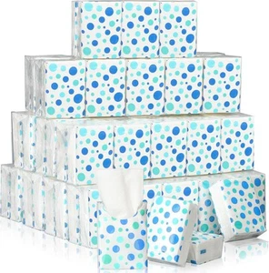 Ctosree 50er Pack Taschentücher Reisetücher Großpackung 500 Blatt blau zufällige Punkte - Bild 1 von 7