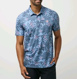 NEW Men's Large Travis Mathew Prestige Polo Blue Red Letter Day Floral Flag Logo - Picture 1 of 7