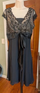 Adrianna Papell Größe 12 schwarz Chiffon transparent Pop Pailletten kurz Cocktailkleid - Bild 1 von 13