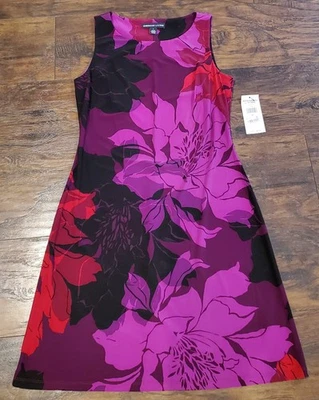 American Living Fuschia Purple Red Black Floral Dress Size 6 New - Image 1 of 4