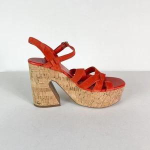 Free People NWOB Women Suede Strappy Lisbon Mary Jane Platform Sandals Orange 8 - Picture 1 of 9