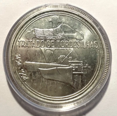 PORTUGAL 1994 SILVER 38mm COIN 1000 ESCUDOS / TREATY OF TORDESILLAS / TRATADO - Image 1 of 2