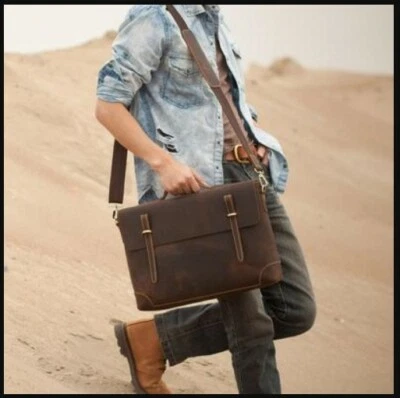 Handmade Men's Tiding Vintage Leather Messenger 15" Laptop Satchel Bag Briefcase - image 1 of 4