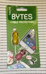 Tzumi 2 Cord Bytes Phone Cable Protectors  Yellow Duck and Pink Bird - Picture 1 of 2