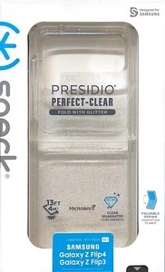 Presidio Perfect-Clear Fold Samsung Galaxy Z Flip4 Case - Clear/Platinum Glitter - Picture 1 of 3