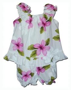 Juego de 2 piezas de cabaña hawaiana de plumeria de un solo tono para niñas - Imagen 1 de 4