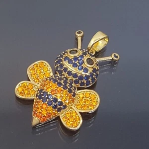 18K Gold Filled Stunning Italian Kyanite 18ct GF Fire Opal Pendant 25mm - Picture 1 of 11