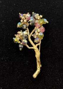 VENDOME Pink Gold Aurora Borealis Crystal Beads Rhinestone Tree Brooch VG - Picture 1 of 8