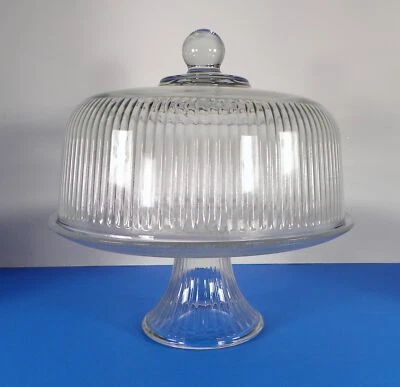 Anchor Hocking Ribbed Glass Cake Stand with Dome (Doubles as Punch Bowl) - Image 1 of 4