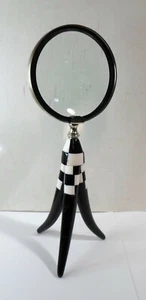 Vintage 3 LEGGED MAGNIFYING GLASS Black & White Checkerboard Pattern 10.5" Tall - Picture 1 of 7
