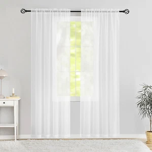 Semi Voile White Sheer Curtains 84 Inches Long 2 Panels Rod Pocket Window Treatm - Picture 1 of 12