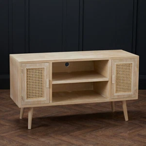 Toulouse TV Unit - Light Washed Oak with Trendy Rattan Panels & Smart Storage - Picture 1 of 1