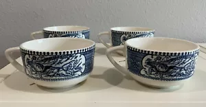 Juego de 4 tazas de café Blue Currier & Ives Star of the Road caballo y buggy de colección - Imagen 1 de 7
