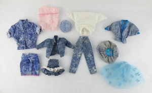 Vintage Barbie 80s Clothes Lot Jeans Blue Pink 11pc Top Skirt Pants Skirt Ken - Picture 1 of 7