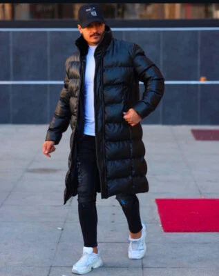 Winterjacke Fell Steppjacke Parka Mantel Schwarz Lederlook Puffer Lang Outwear - Bild 1 von 4