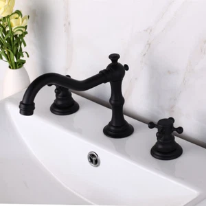 Badezimmer schwarz 3 Stück Deck montiert Badewanne Spüle Mixer Wasserhahn Waschbecken Wasserhahn Set - Bild 1 von 11
