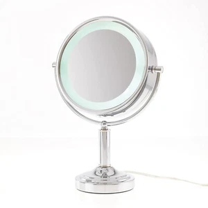 Danielle Round LED Lighted Magnification Mirror Double Sided 15X Silver Chrome - Picture 1 of 7