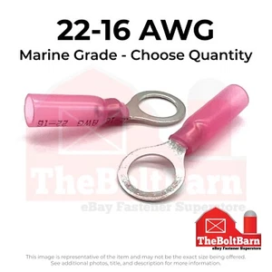 Terminales conectores de crimpado de anillo termorretráctil rojo grado marino de 5/16" AWG 22-16 - Imagen 1 de 7