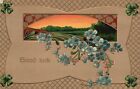Vintage Postcard 1909 Good Luck Forget Me Nots Landscape Card Greetings Wishes