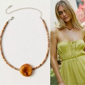 Free People Choker Necklace in Carmel Brown NWT Bohemian Beach Layering Neutral - Picture 1 of 13