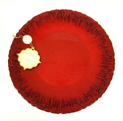 NEW SET RED FORGED GLASS GLITER DINNER,SALAD,BOWL,BUFFET PLATE,FOOTED CANDY DISH - Image 1 of 4