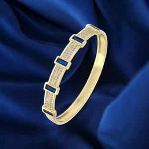 Gold Plated with Blue Cubic Zirconia Vintage Baroque Bangle Bangles. - Picture 1 of 4