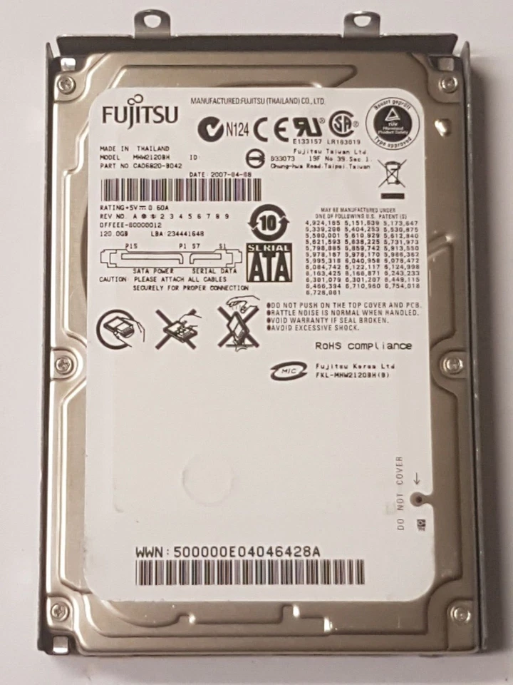 120 GB SATA Fujitsu MHW2120BH 5400RPM 8MB HDD 2.5" Internal Hard Drive - Image 1 of 1