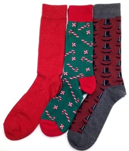 $34 Club Room New Men'S 3 Pair Pack Casual Dress Crew Socks Red Green Shoe 7-12 - Picture 1 of 2