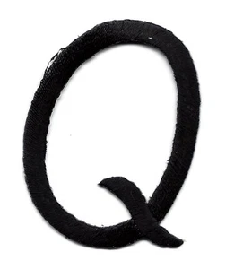 SCRIPT LETTERS - Black Script Letter "Q" - Iron On Embroidered Applique - Picture 1 of 1