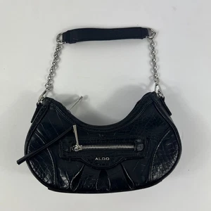 ALDO Fraydax Black Croc Embossed Half Moon Crossbody Bag - Picture 1 of 3