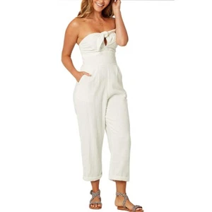 L*Space Gigi Tie Front Cropped Jumpsuit Cream Women's Size Medium - Picture 1 of 8
