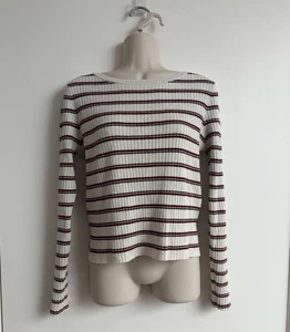 SANDRO Creme & Stripe Fine Knit Long Sleeve Sz S - Picture 1 of 4
