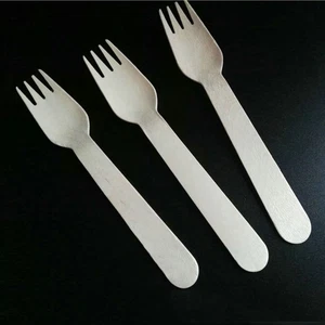 12 Set Wood Utensils Disposable for Party Salad Fork Wooden Tableware - Foto 1 di 11