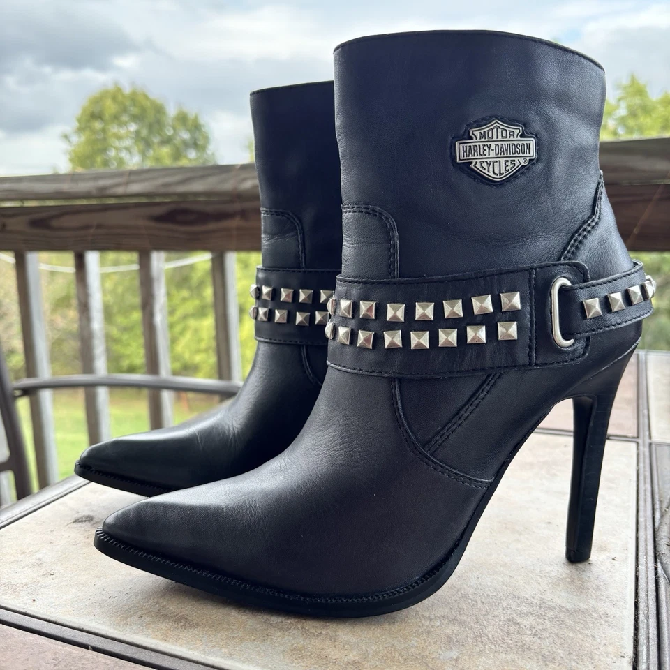 Botas Harley-Davidson femininas 6 Twila Demi cravejadas couro salto alto D85184 motociclista - Imagem 1 de 4